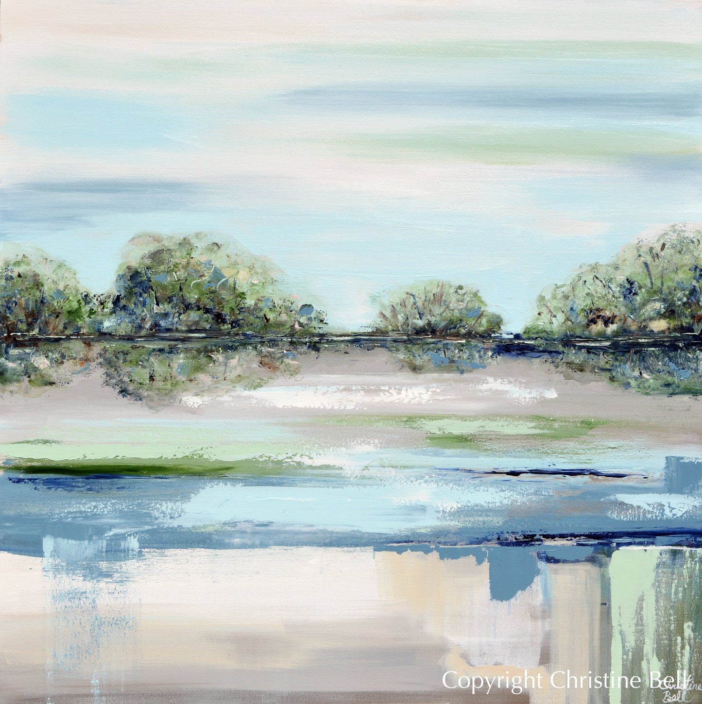Art in a Mat Watercolor Painting Forest Reflection on Water 