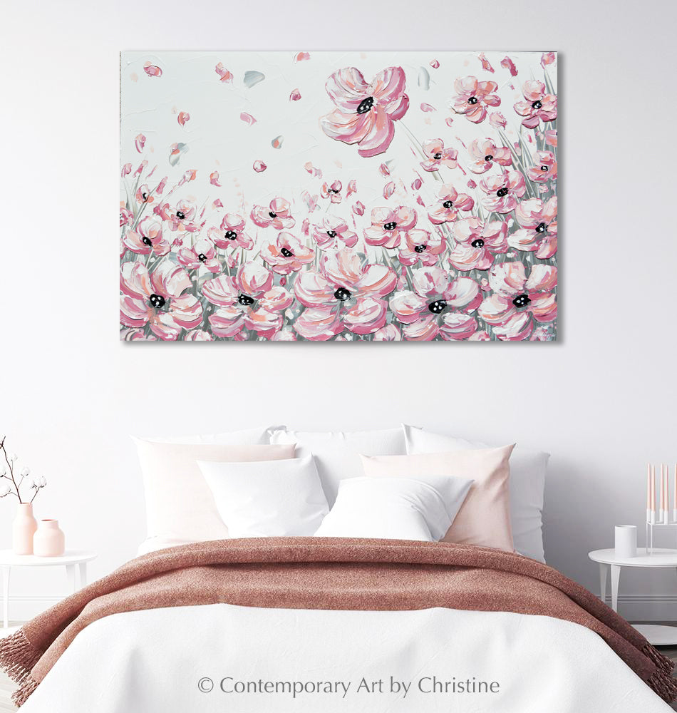 ORIGINAL Art Abstract Floral Painting Pink Roses Flowers Home Decor –  Contemporary Art by Christine