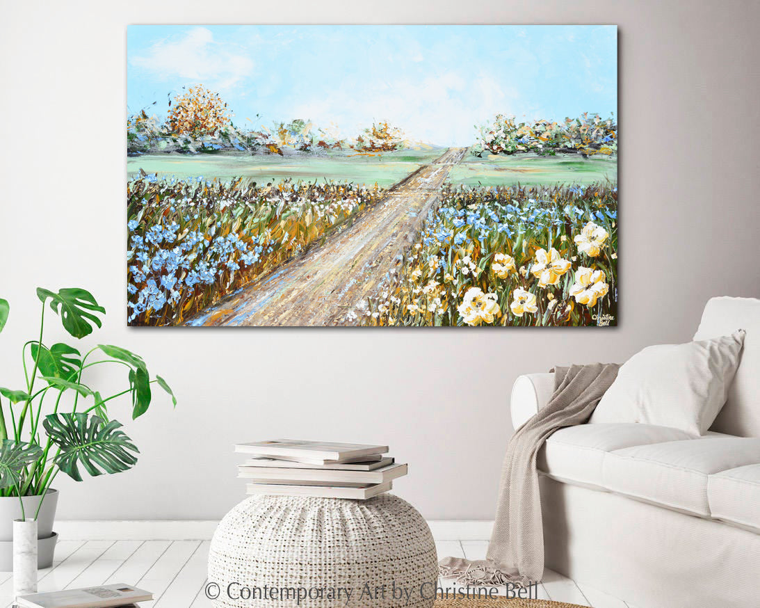 ORIGINAL Art Abstract Painting Flowers Landscape Path Wall Art Blue 48 ...