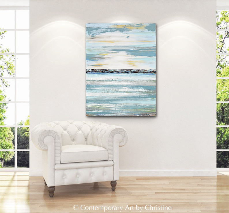 ORIGINAL Abstract Painting Coastal Beach Wall Art White Neutral Home ...