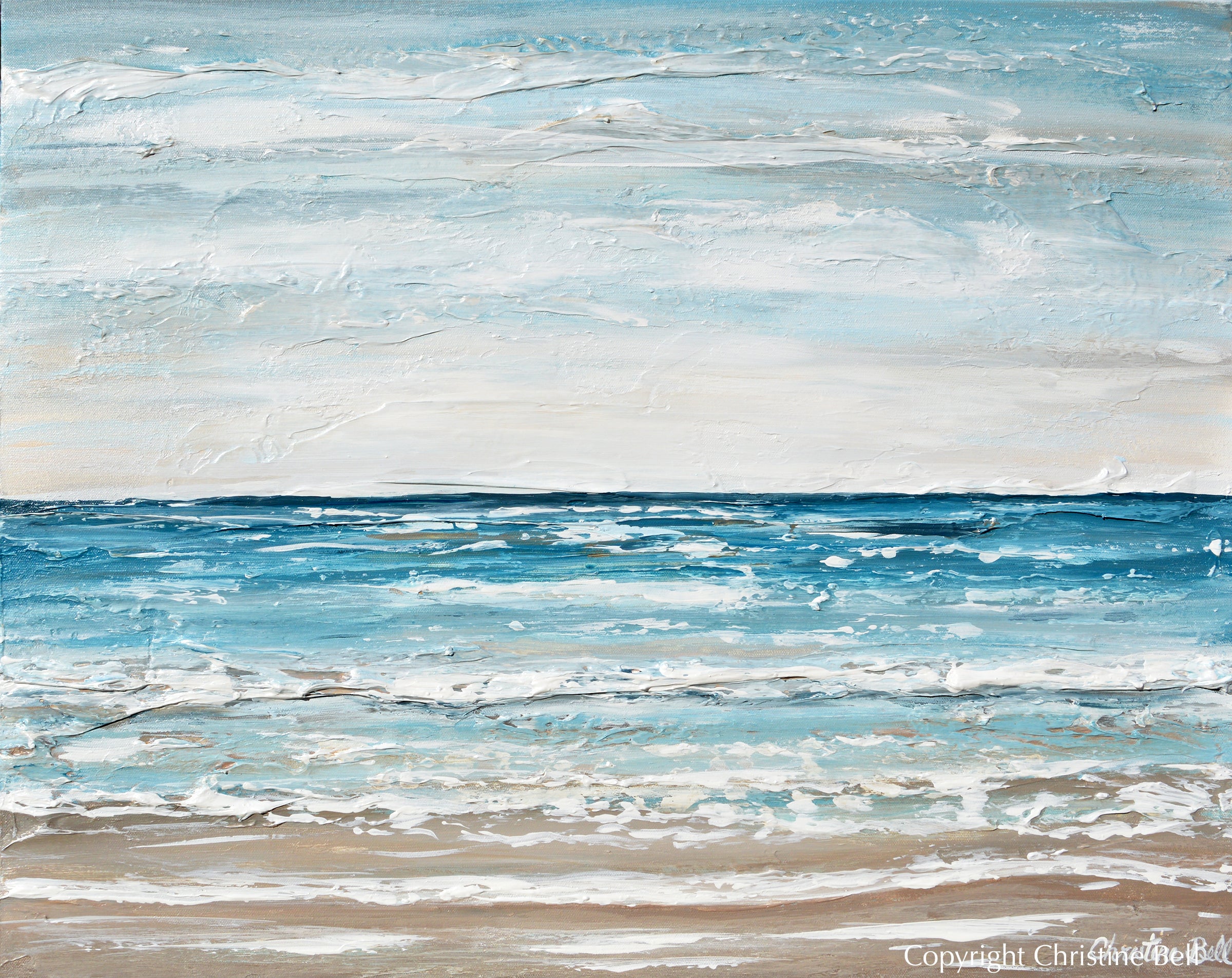 ORIGINAL Abstract Ocean Painting Seascape Coastal Wall Art Beach Decor ...