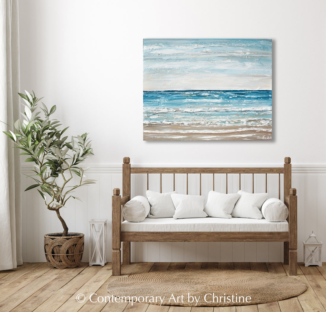 ORIGINAL Abstract Ocean Painting Seascape Coastal Wall Art Beach Decor ...