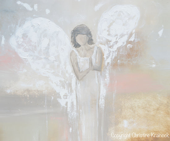 Art Abstract Angel Painting Canvas Print Praying Guardian Angel White –  Contemporary Art by Christine