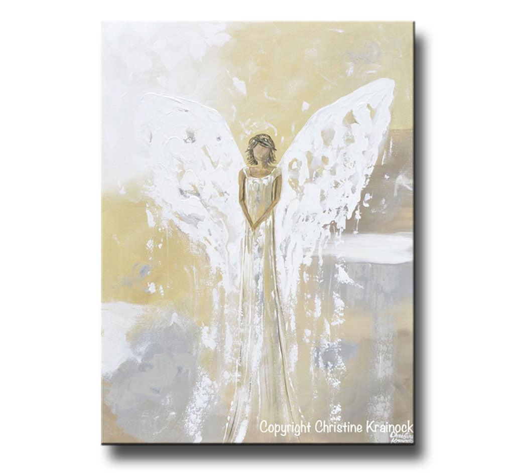 ORIGINAL Angel Painting Guardian Angel Gold Grey Home Decor Large Art ...