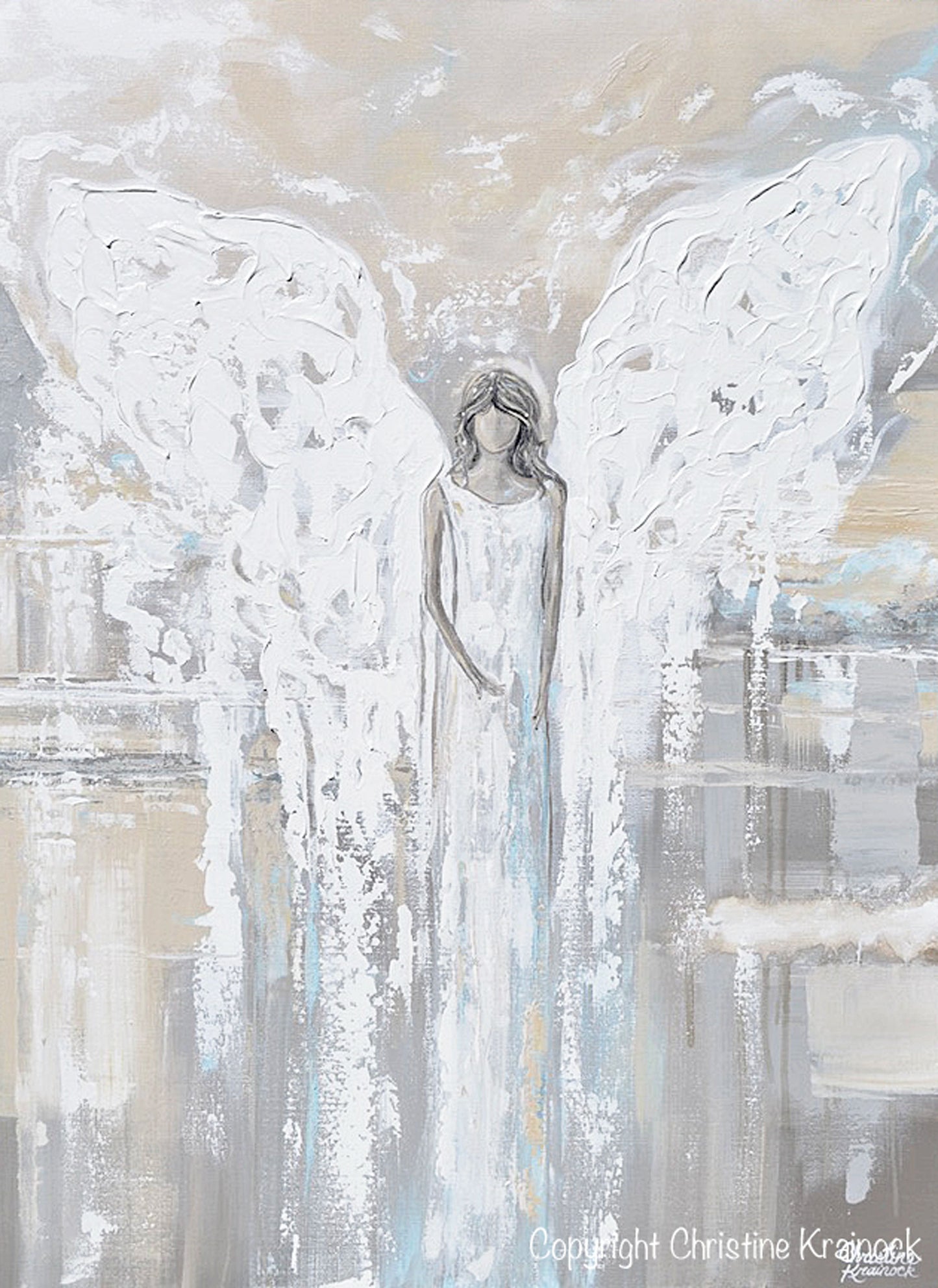 GICLEE PRINT Abstract Angel Painting Modern Home Wall Art Grey Cream –  Contemporary Art by Christine
