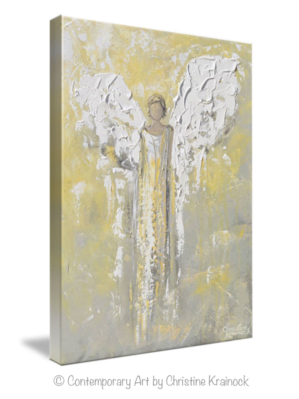 Angel Painting Abstract Gold Grey Guardian Angel Home Wall Art Canvas ...