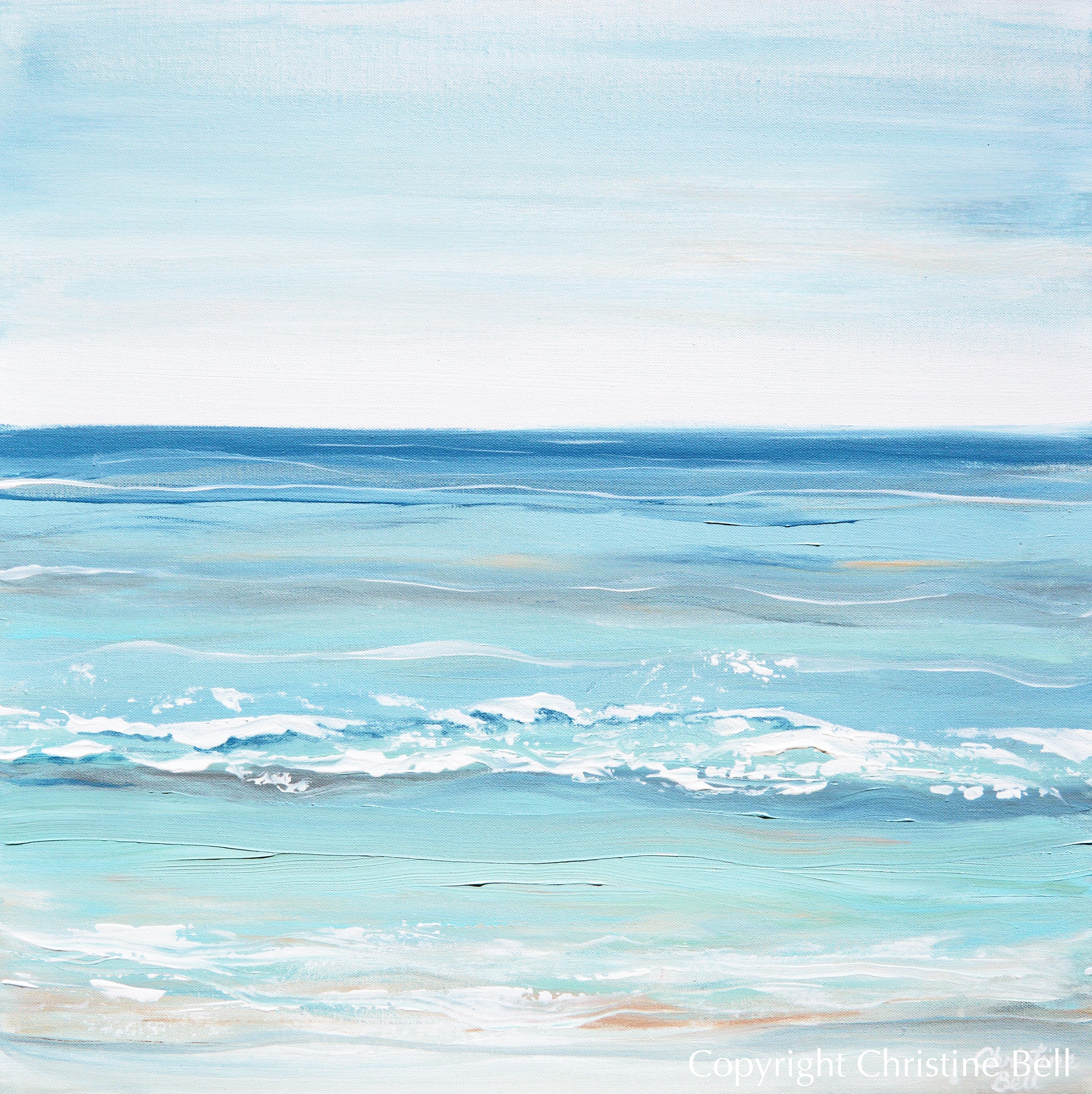 ORIGINAL Art Abstract Painting Aqua Blue Ocean Beach Coastal Decor ...