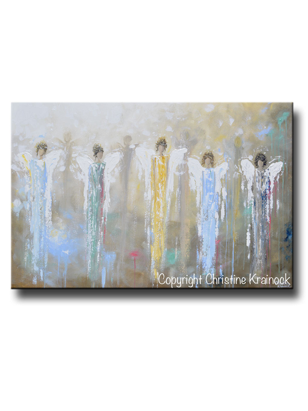 GICLEE PRINT Abstract Angel Painting Modern Gallery Wall Art Blue Gold –  Contemporary Art by Christine