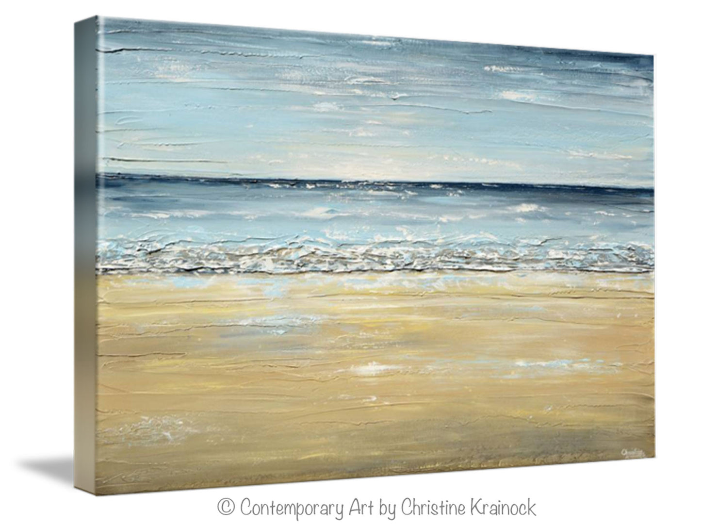 PRINT Fine Art Abstract Seascape Painting Beach Ocean Blue Beige White ...