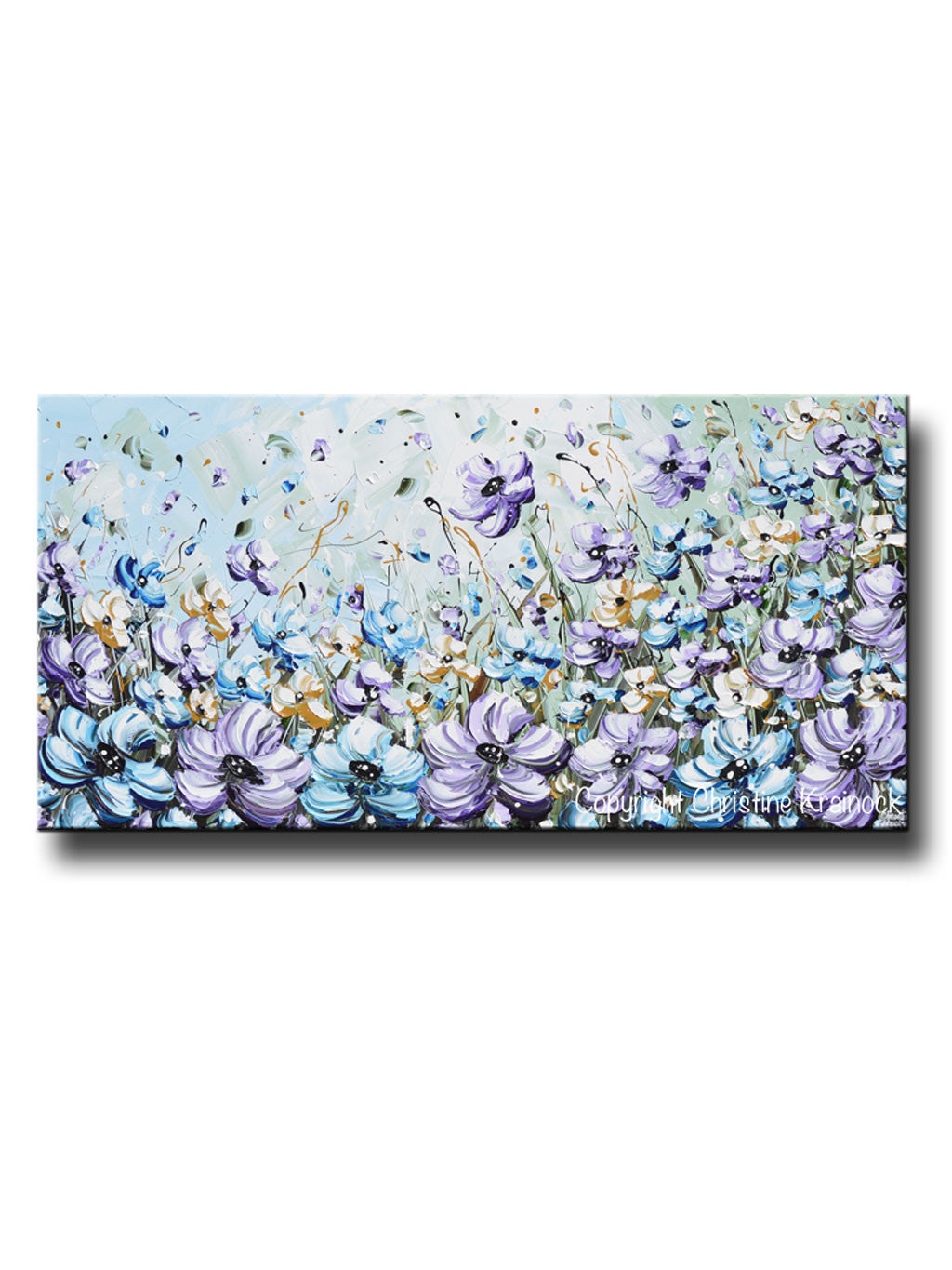 GICLEE PRINT Art Abstract Painting Purple Blue Flowers Poppies Mint Gr ...