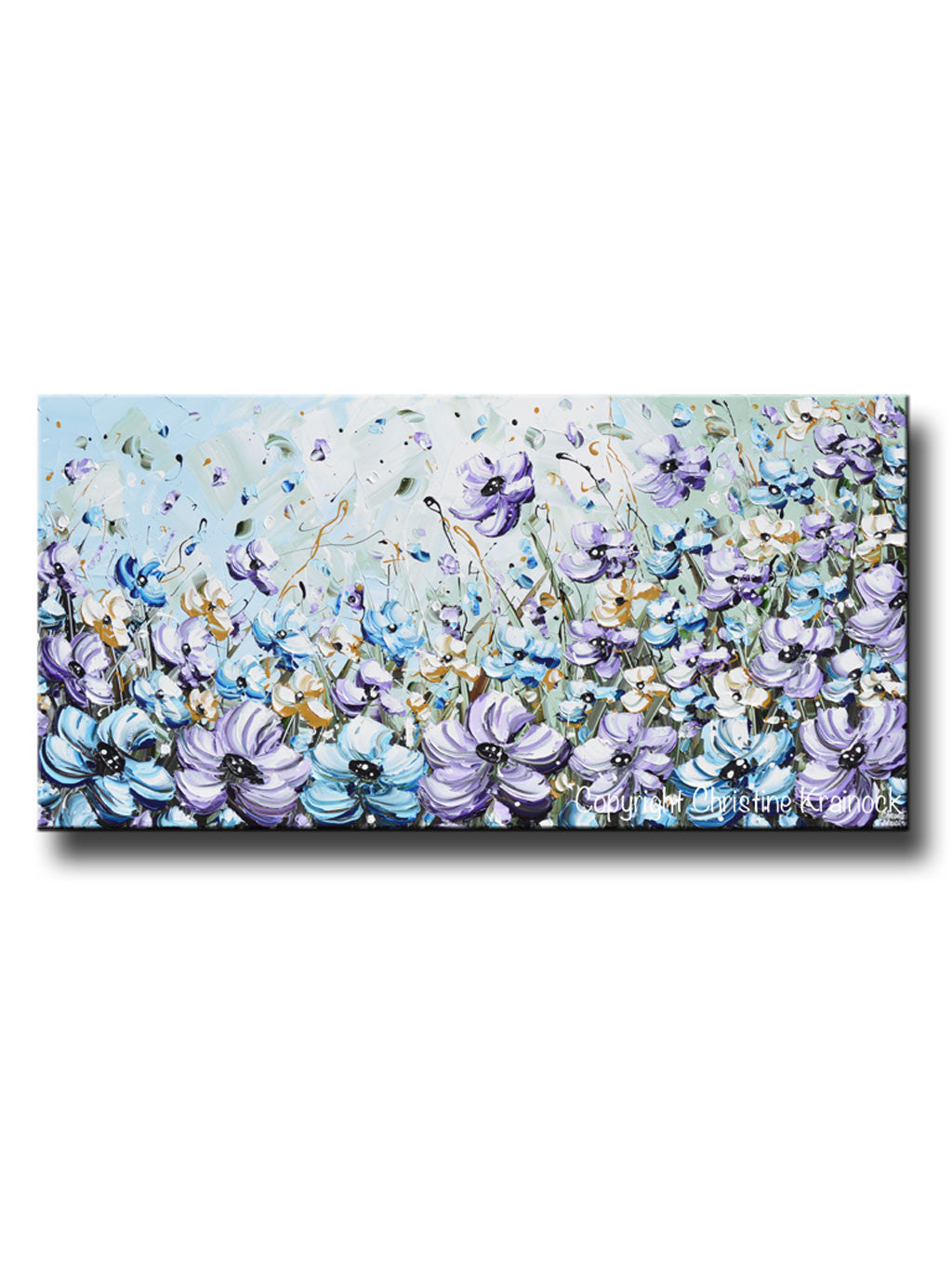 ORIGINAL Art Abstract Floral Painting Textured Flowers Lavender Mint –  Contemporary Art by Christine
