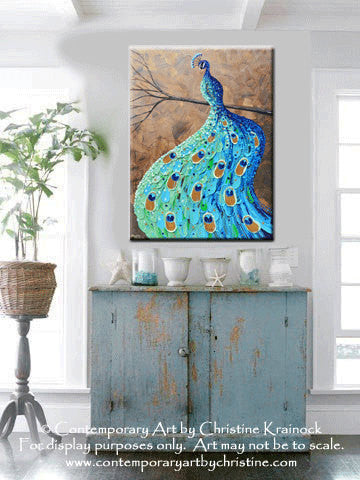 GICLEE PRINT Art Abstract Peacock Painting Modern Blue Canvas Prints A ...