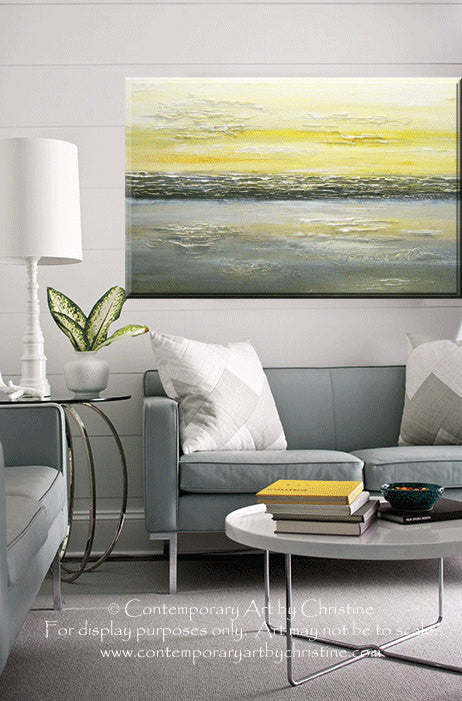 CANVAS PRINT Abstract Painting FRAMED Neutral Wall Art Gold White Grey –  Contemporary Art by Christine