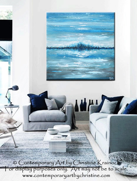 SOLD ORIGINAL Art Abstract Painting Blue Textured Ocean XL Modern Seas ...