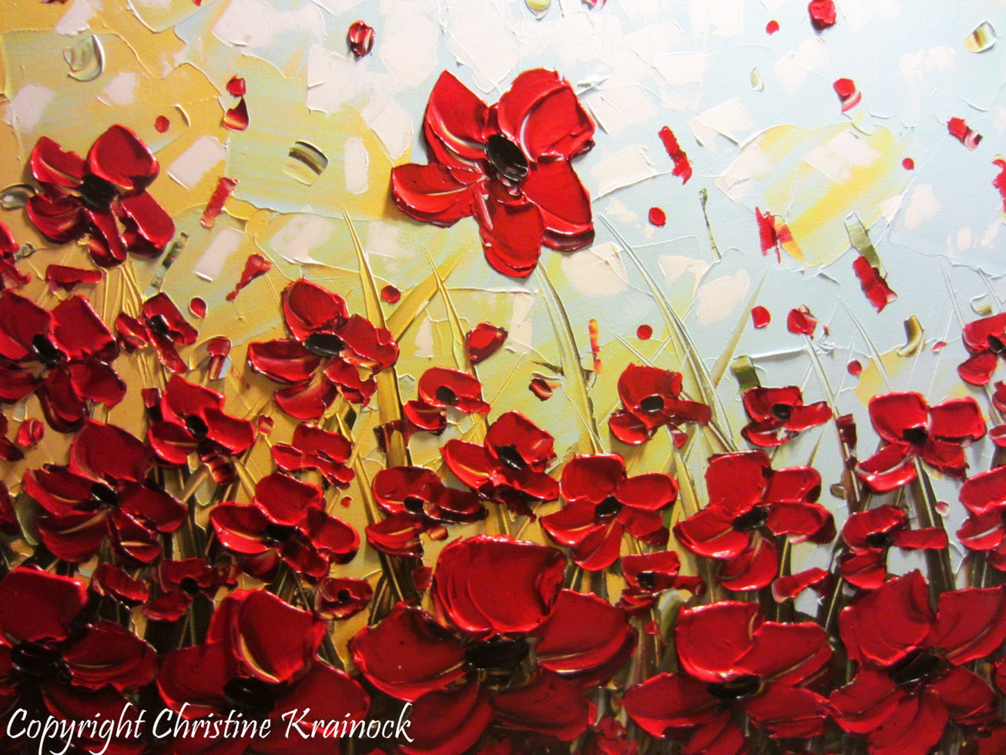 ORIGINAL Art Abstract Painting Red Poppy Flowers Large Textured Landsc ...