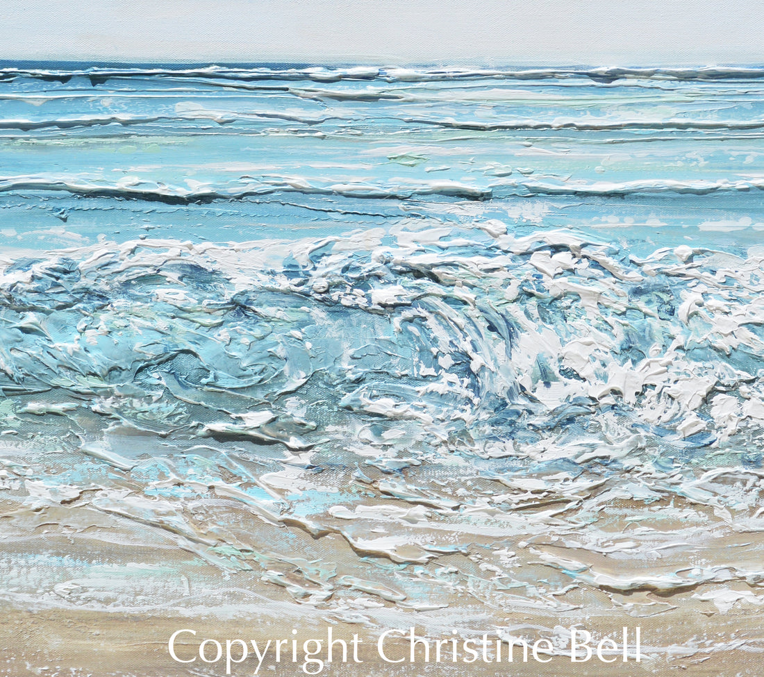 ORIGINAL Abstract Beach Painting Textured Coastal Blue Ocean Art Decor ...